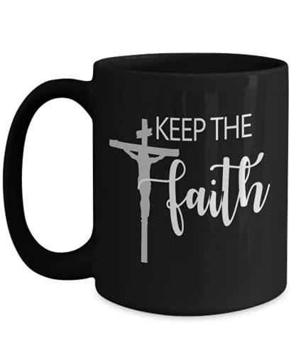 Christian Mug Novelty Coffee Cup for Men- Keep the Faith - Black Ceramic