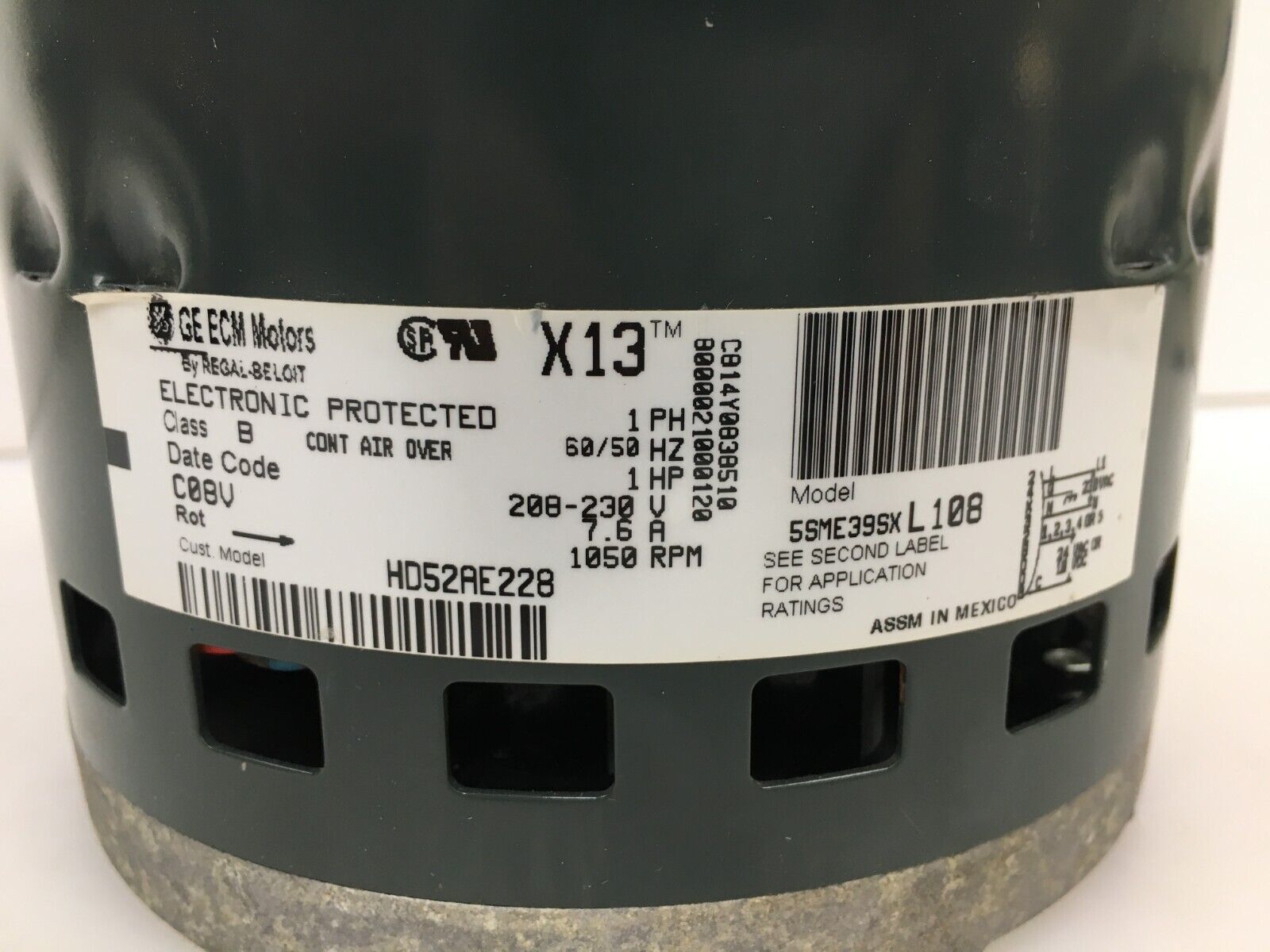 GE X13 ECM 1 HP Blower Motor 5SME39SXL108 HD52AE228 CWLE rotation used