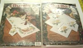  LOT of 2 Bucilla Christmas Music Cross Stitch Kits Table Runner & 8 Napkins  - $45.99