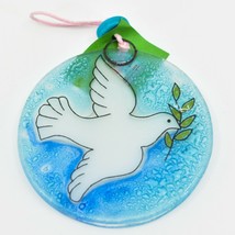 Fused Art Glass Dove & Olive Branch Peace Suncatcher Ornament Handmade Ecuador