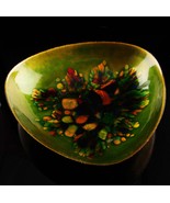 Vintage signed Enamel bowl - Green Copper Mid century modern tray 6 1/2&quot;... - $60.00