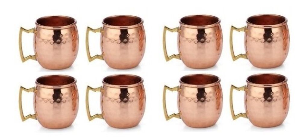 100% Authentic HAMMERED COPPER MOSCOW MULE SHOTS MUG  2-Ounce Set Of 8
