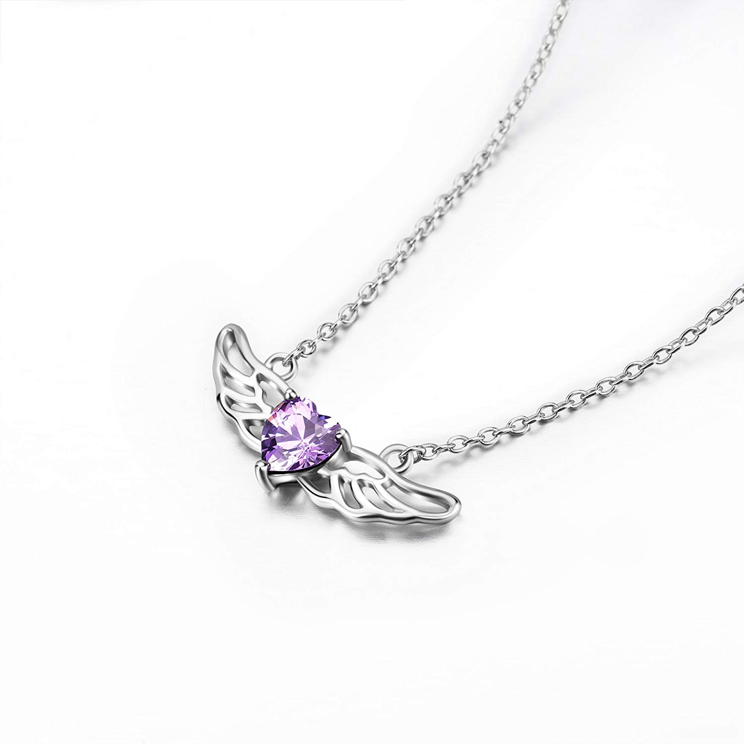 POPLYKE Guardian Angel Wings Necklace Sterling Silver Purple Simulated ...