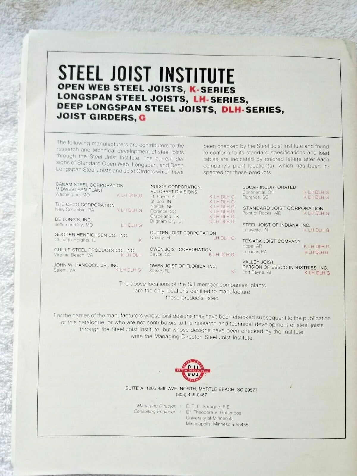 1988 Steel Joint Institute Specifications Guide Steel Joists & Joist