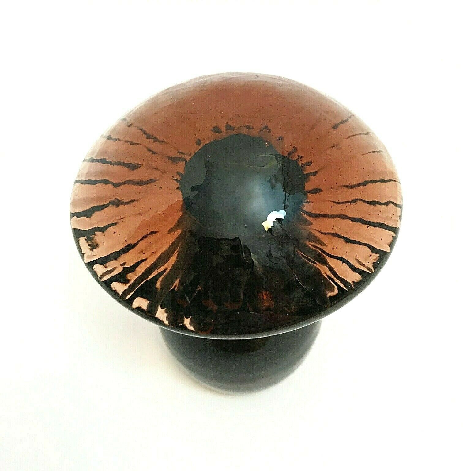 Art Glass Mushroom Paperweight Amber MidCentury Modern Figurine 3.5