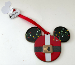 Disney Parks Mickey Mouse Santa Belt Ceramic Disc Ornament NEW 