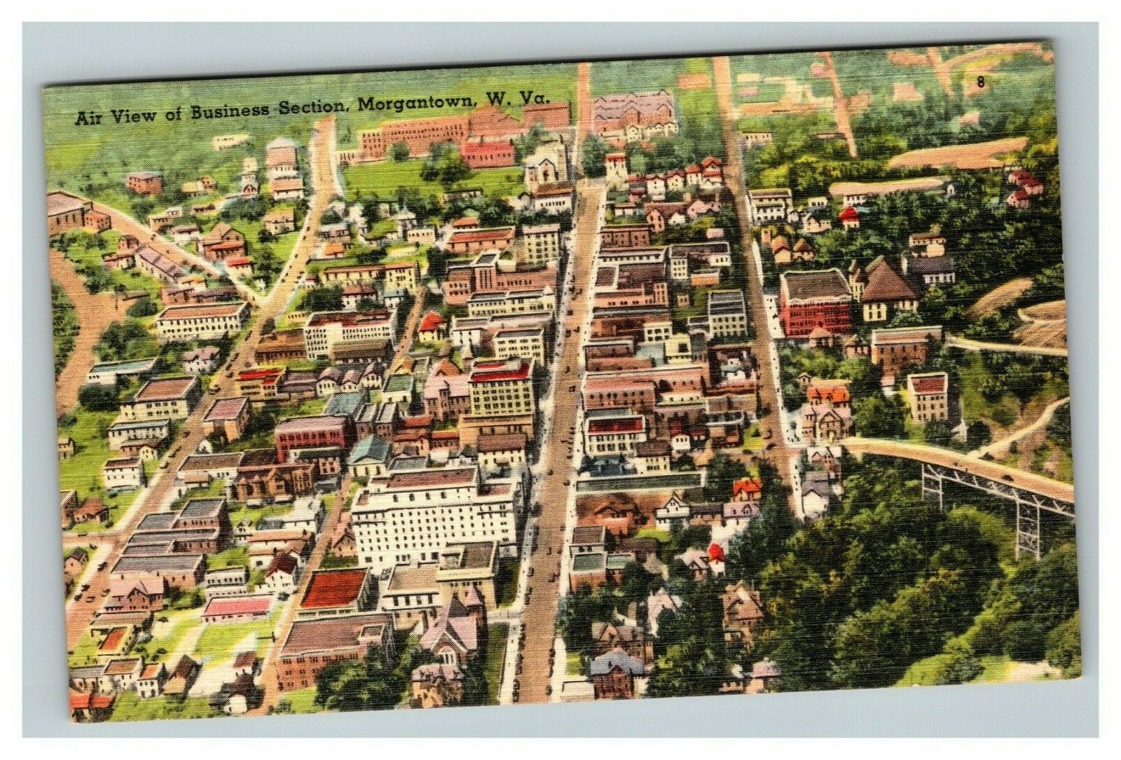 Vintage 1930's Postcard Aerial View of Downtown West