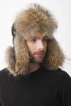 Raccoon Fur Trapper Hat with Suede for a Men's Aviator Ushanka Hat 