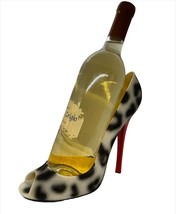 Leopard Print Wine Bottle Holder Stiletto Shoe 8.5" High with Red Heel Polyresin image 2