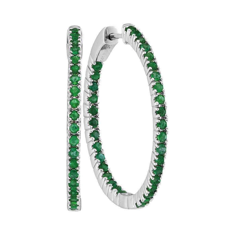 14Kt White Gold Womens Emerald Hoop Earrings 2.00 Cttw Free Shipping (Usa/Can) Fine Earrings