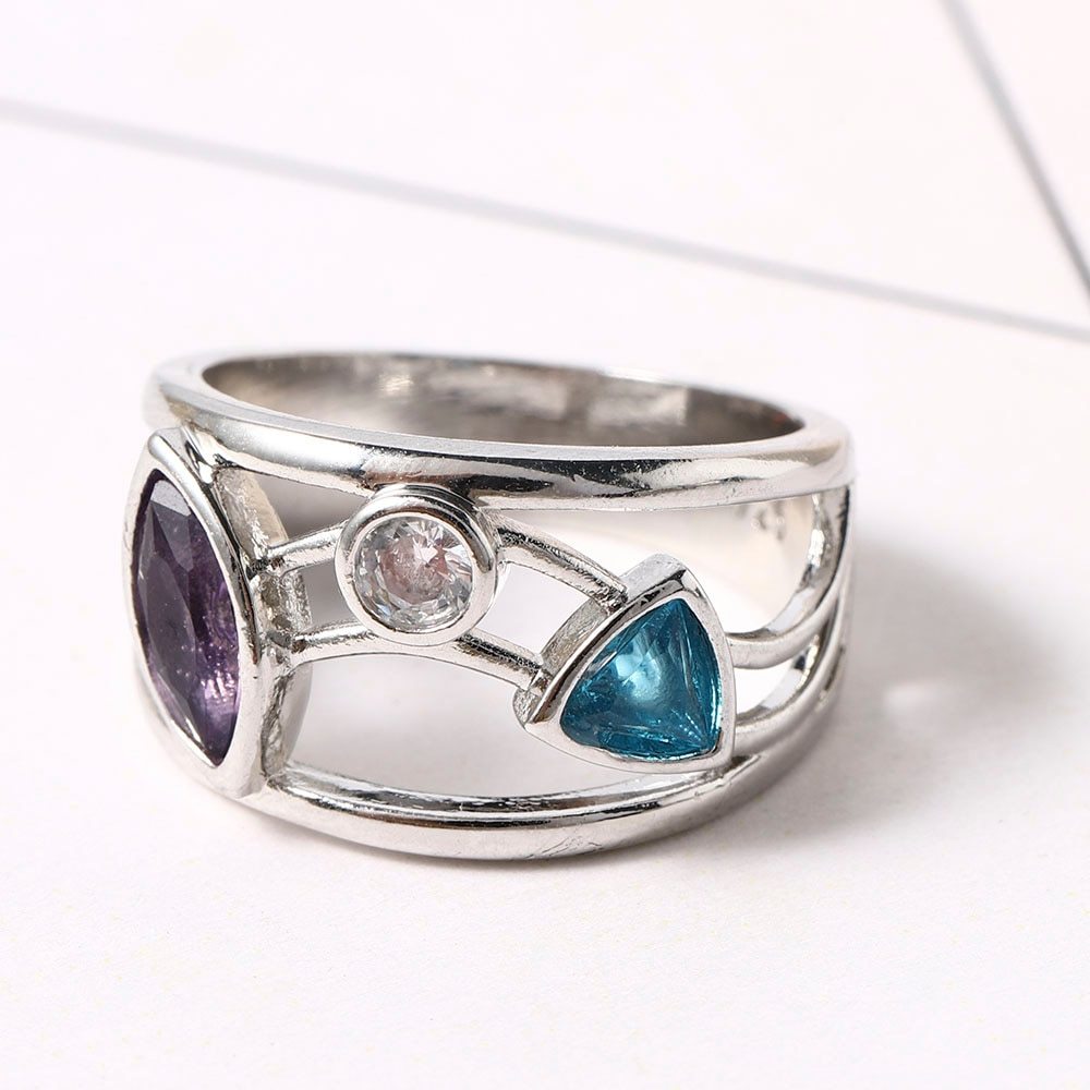 Women Exquisite Multicolor Geometric Pattern Ring with Zircon Creative Wave Line