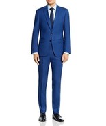 BOSS Huge Genius Wool Blue Mirco Houndstooth Slim Fit Suit 40R US 50 IT - $593.99