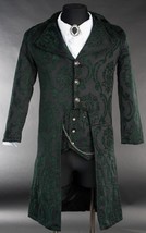 NWT Men&#39;s Black Green Brocade Victorian Goth Vampire Tailcoat Jacket - $149.99