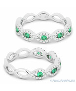 0.37 ct Round Cut Emerald &amp; Diamond Pave Evil Eye Charm Ring in 18k Whit... - $1,197.89
