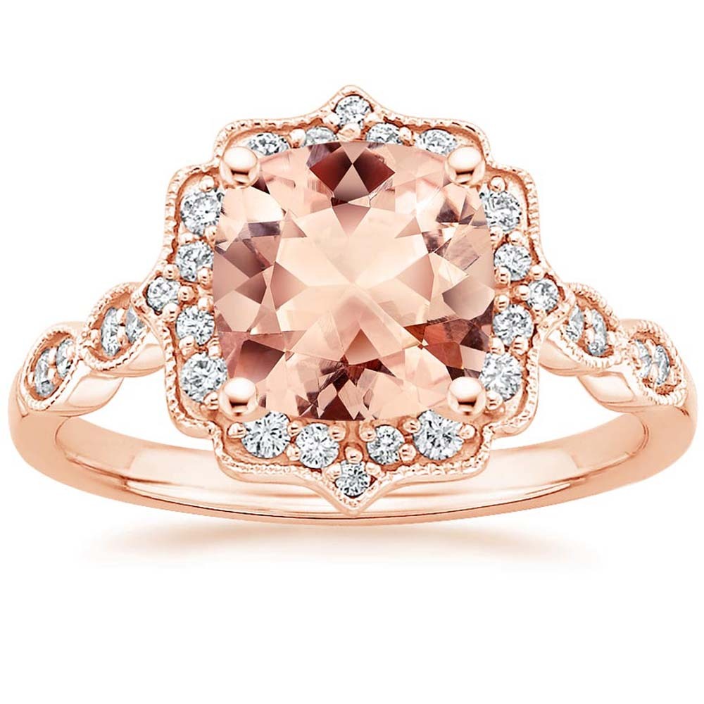 Cushion Morganite & Diamond 14K Rose Gold Over Silver Lovely Wedding Halo Ring