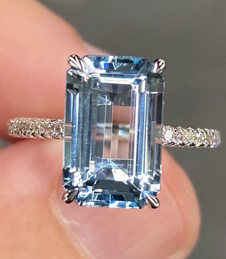 Primary image for 22K White Gold 5.50ct Aquamarine &Diamond Valentine's Day Gift Ring For Her
