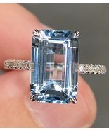 22K White Gold 5.50ct Aquamarine &amp;Diamond Valentine&#39;s Day Gift Ring For Her - $2,467.39