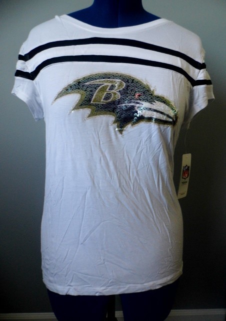 Primary image for Baltimore Ravens NFL Juniors Sequin T-shirt - White ,Large