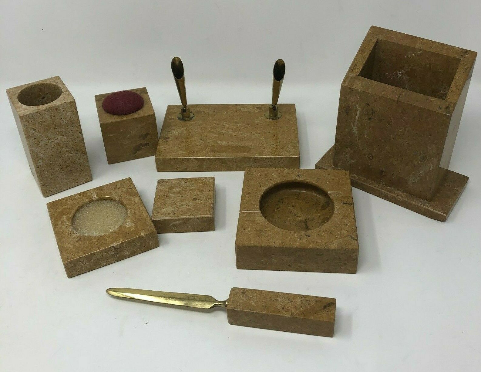 Vintage Solid Marble Desk Set Organizer Station Accessories Pen Holder (FOSCC) Sets