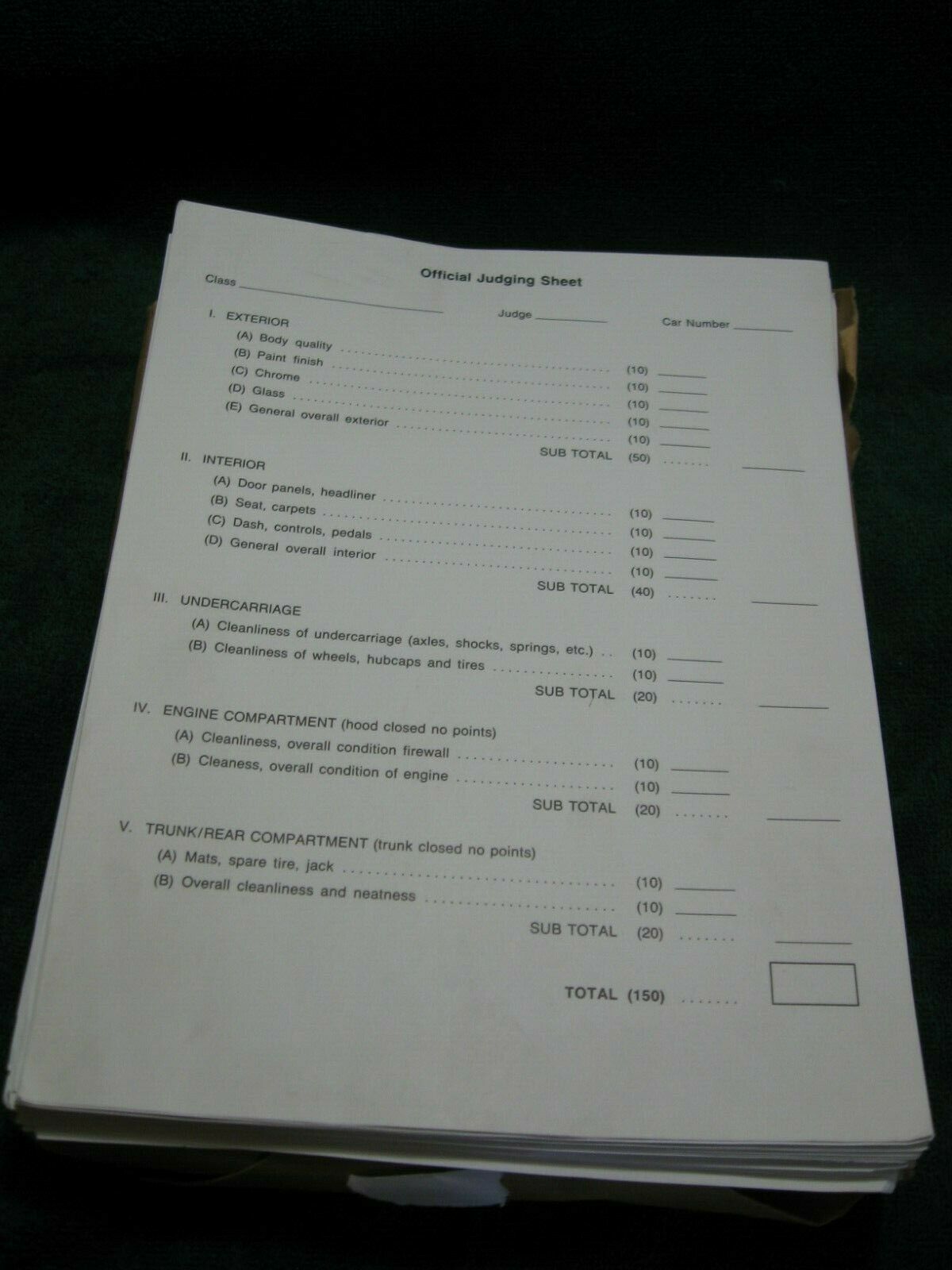 Car Show OFFICIAL JUDGING SHEET/FORM-Ford-Chevy-DeSoto-Rambler-Amc ...