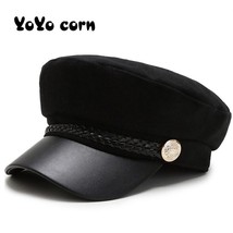  Casual  Caps Woman Cotton Beret Flat Hats Captain Cap Trucker Vintage Black  Da - $35.21