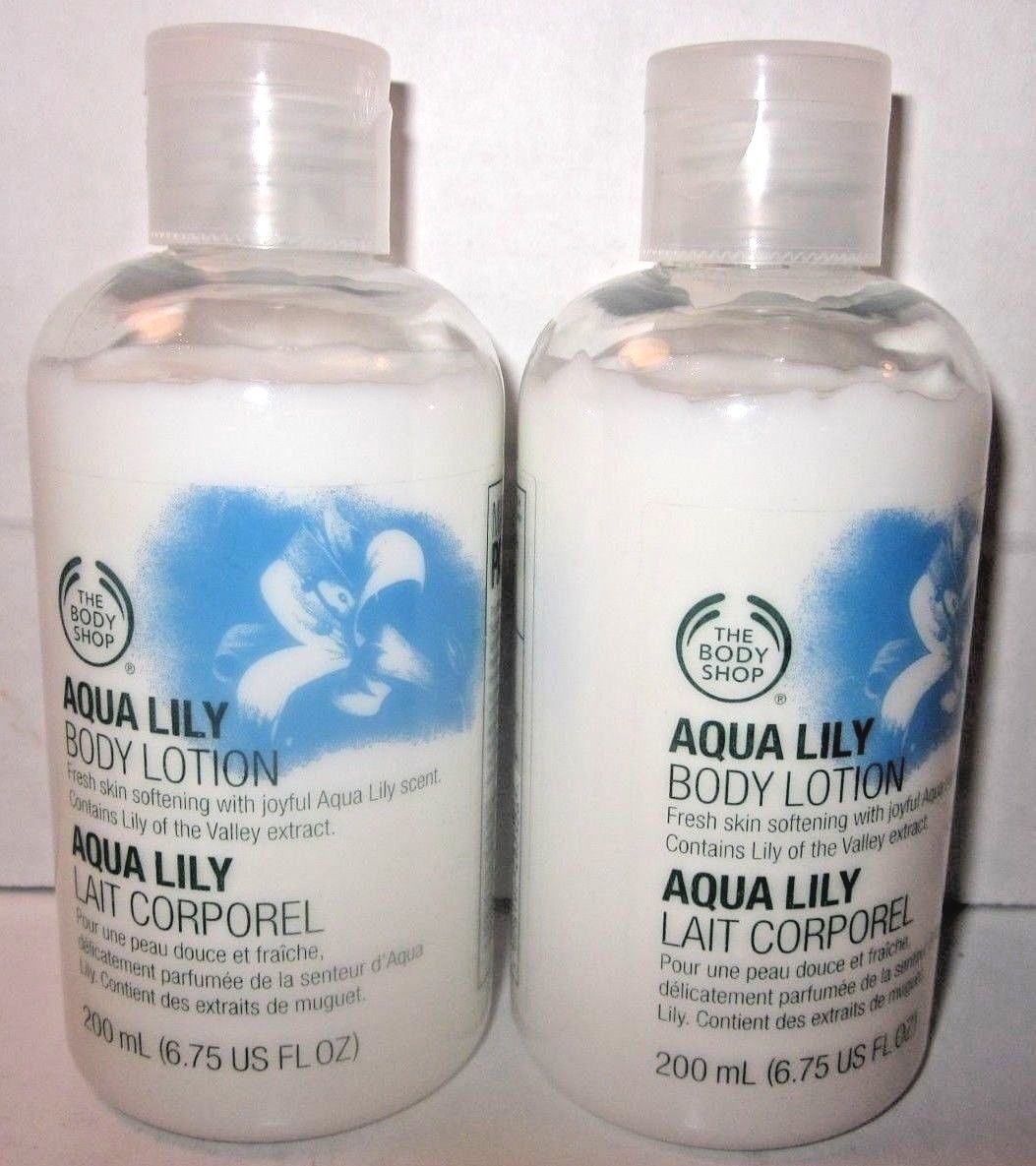 2 bottles The Body Shop Body Lotion 6.75 oz lily of the valley   Aqua Lily - $39.99