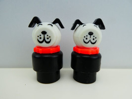 Vtg Fisher-Price Little People Black & White LUCKY DOG w/ Red Collar ~ Lot of 2 - $9.85
