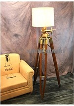 Designer Huge Commercial Tripod Floor Lamp Antique Brass Wood By NauticalMart