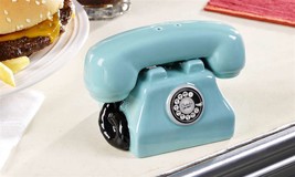 Phone Salt and Pepper Shaker Set Ceramic 4" Long Blue Retro Look Turquoise Gift image 2