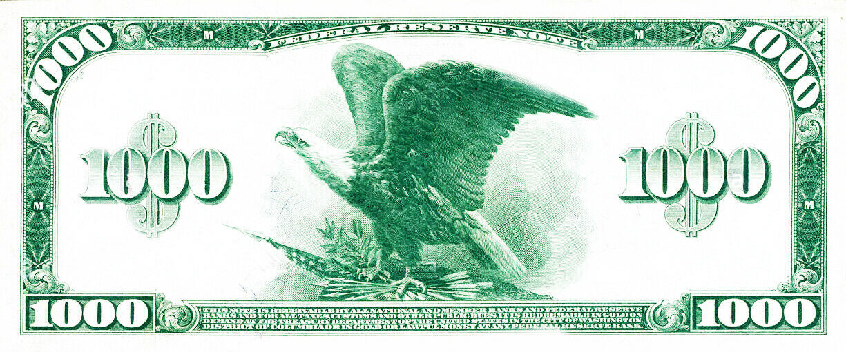 Reproduction US 1000 Dollar Bill, Series 1918 / Large Size Horse blanket Replicas & Reproductions