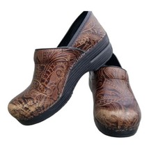 Dansko Floral Brown Tooled Embossed Leather Clogs Shoes Size EUR 38 US 7.5-8 - $29.99