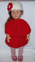 American Girl Red 3 Piece Outfit, Handmade Crochet, Poncho, Skirt, Hat - $22.00