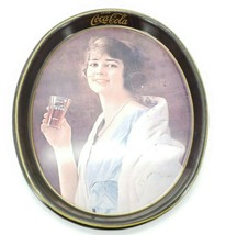 Vintage Antic Coca-Cola Serving Tray Metallic Plate Woman drinking Coke - $59.37