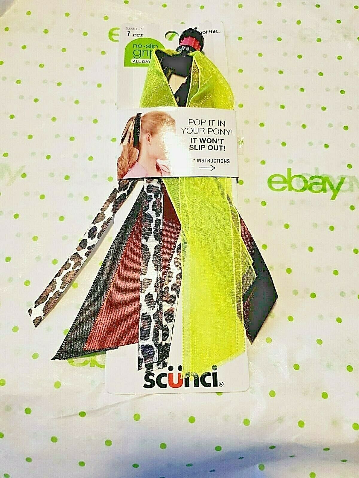 Scunci Pop It In Your Pony Ponytail Ribbon & Braid Glam Up No Slip Grip Yellow