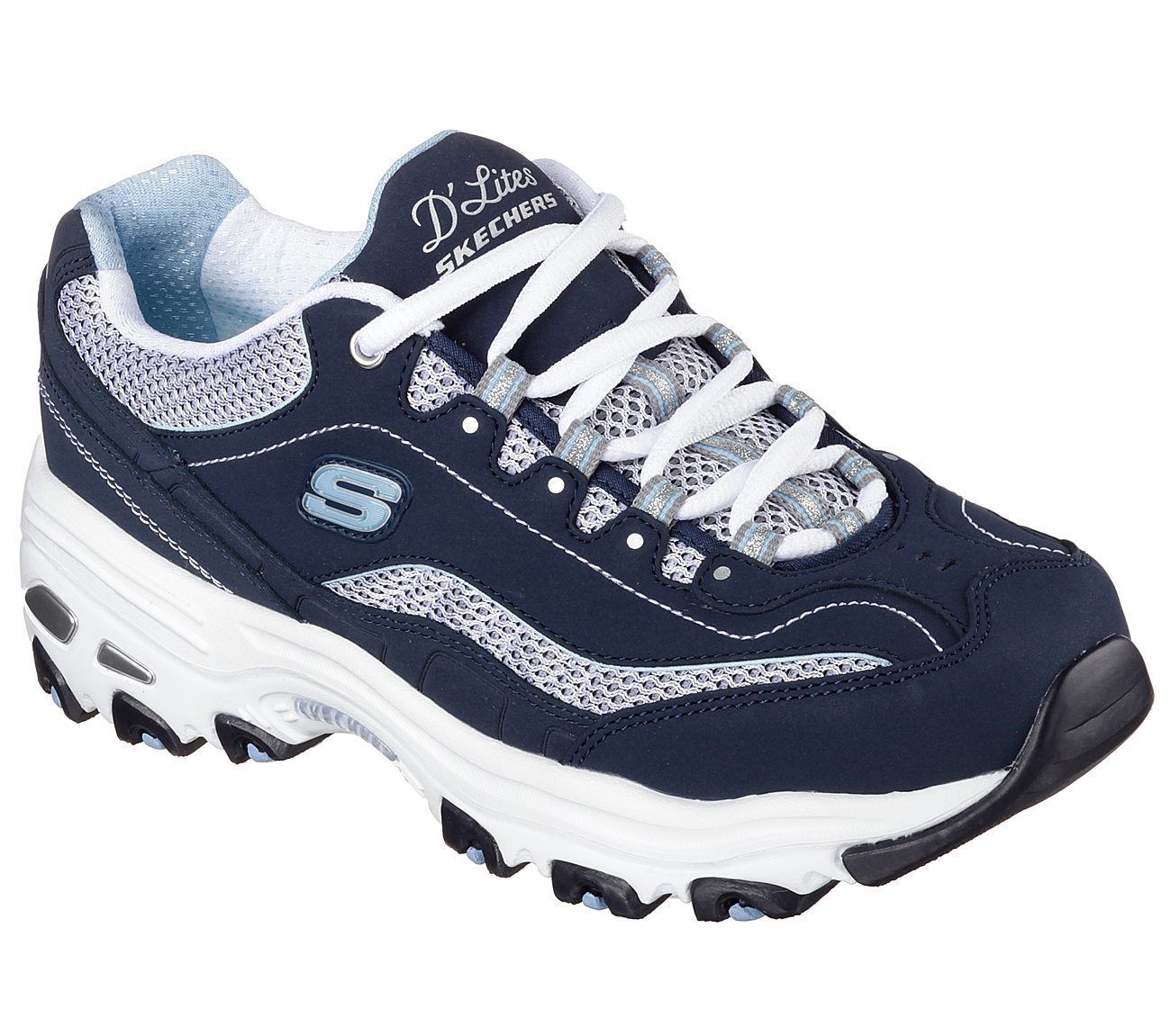 Skechers Dlites Navy Blue Shoe Women Sport Lace Comfort Casual Memory ...