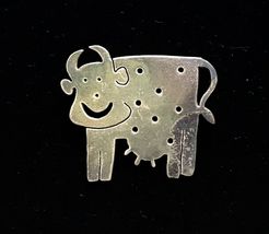 COW Sterling Silver Brooch Pin - 1 1/2 inches -marked and vintage -FREE ... - £25.02 GBP