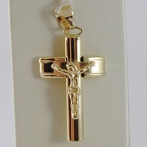18K YELLOW JESUS GOLD CROSS SMOOTH STYLIZED FINELY WORKED CURVED MADE IN ITALY image 1