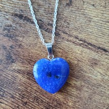 Blue Stone Heart Necklace, Polished Crystal Pendant, 24" chain image 6