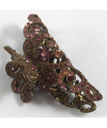 Vintage Women’s Antiqued Gold Spring Hinge Hair Clip Claw Barrette Pink ... - $21.95