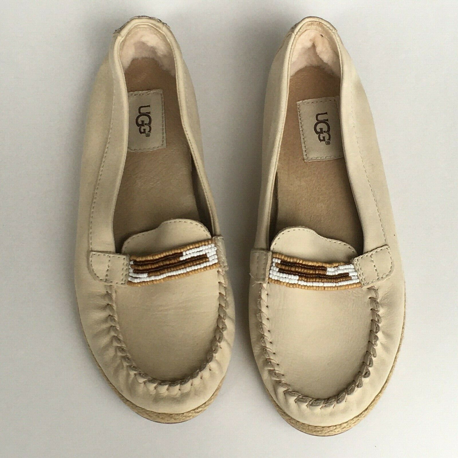Primary image for UGG Australia Womens Rozie Slip On Leather Shoes Beade Loafer Flats Moccasin