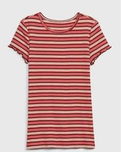New Gap Kids Girl Short Sleeve Crew Neck Red Striped Ribbed Cotton 6 7 8 - $14.99