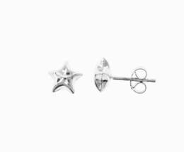 18K WHITE GOLD EARRINGS WITH VERY SHINY STAR WORKED MADE IN ITALY 0.28 INCHES image 1