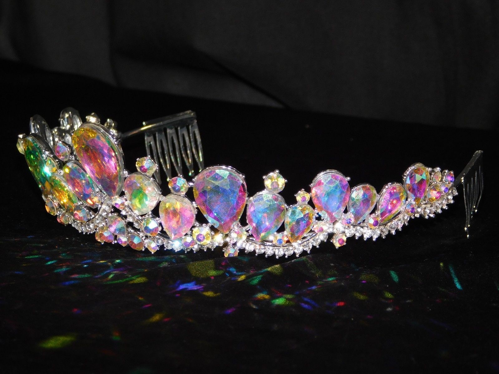 Ab Iridescent Rhinestone Crystal Beauty Queen Tiara Crown Bridal Pageant 1265 Tiaras And Headbands