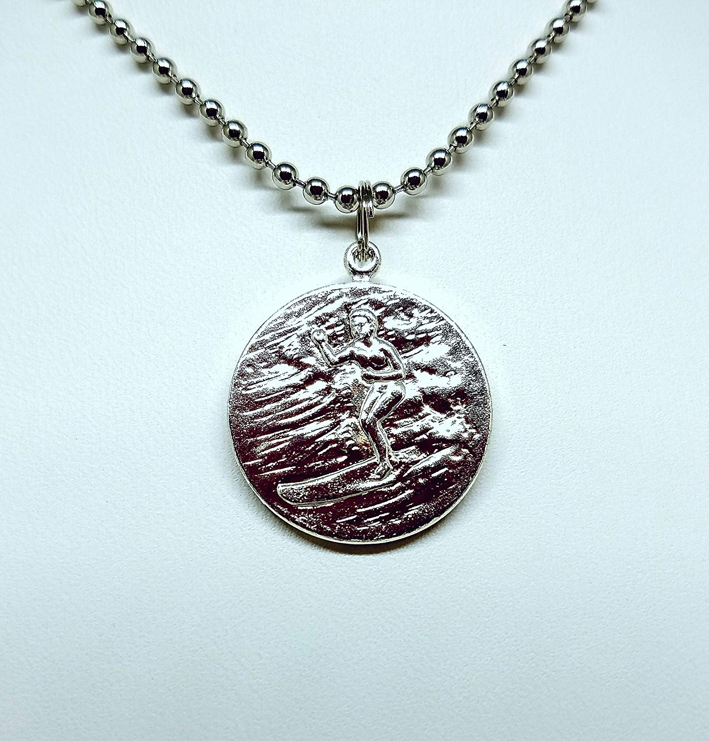 St. Christopher Surf Necklace, Large Pendant, Royal Blue with Pink Rim, 23 Inch - Necklaces ...