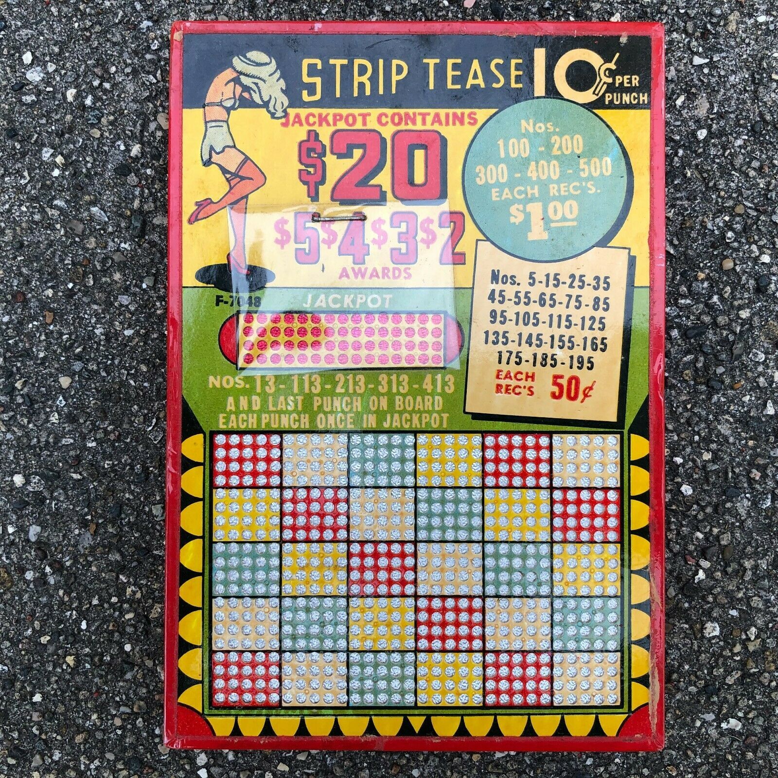 Strip Tease Punch Board Gambling Game Casino Vintage/Antique10 Cents