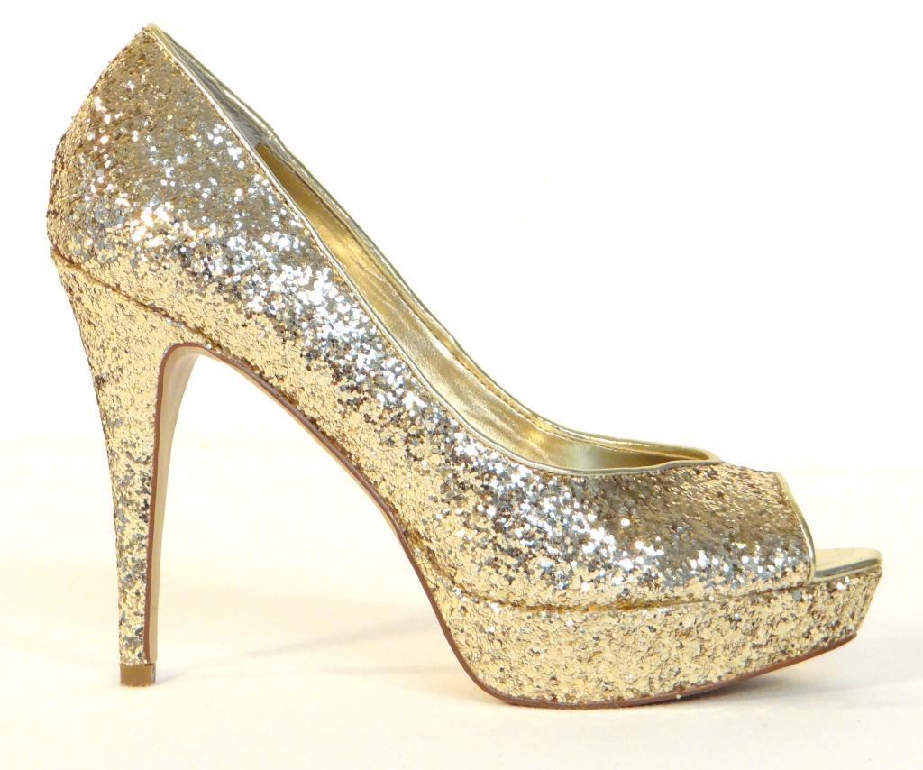 guess gold glitter heels