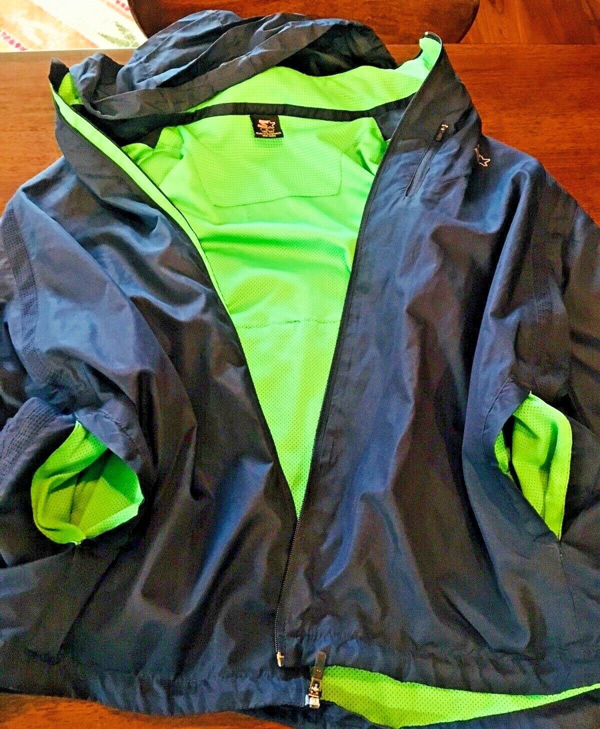 Starter Windbreaker Jacket Vented Back Hoodie Navy & Lime Blue Sz Xl 46 