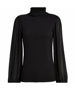 Ganni Women&#39;s Swiss Dot Long Sleeve Turtleneck Blouse Black Size Top 32 ... - $89.00