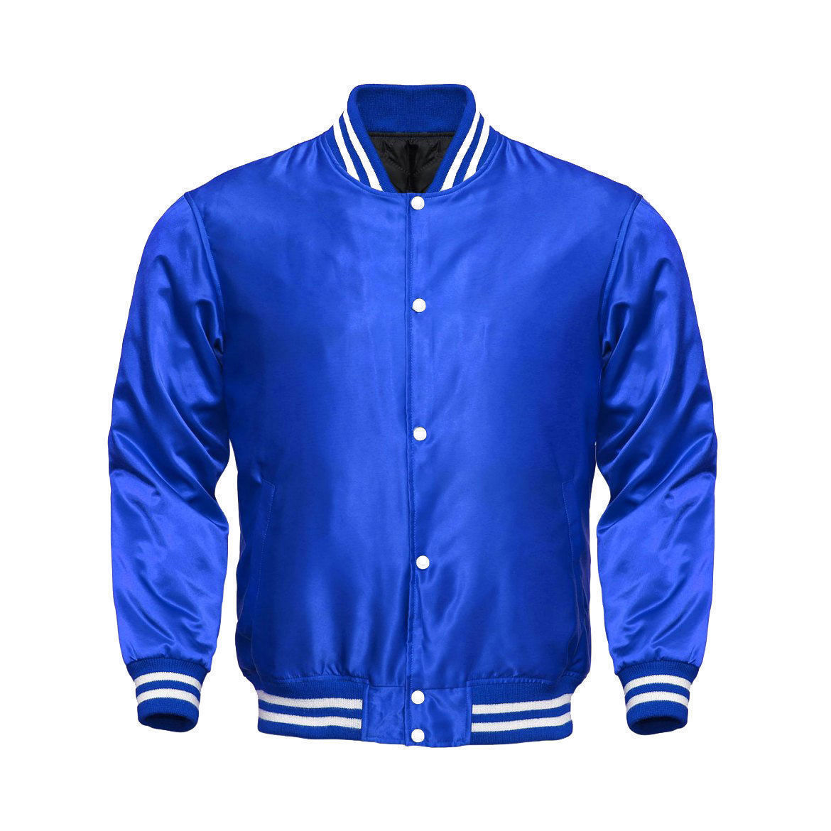 ROYAL BLUE SATIN Varsity Letterman Bomber BASEBALL Jacket* BLUE & WHITE ...