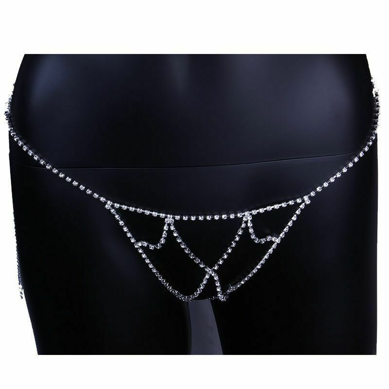 Women Sexy Rhinestone Body Chain Waist Thong Bikini Underwear Jewelry Panties Belly Chains